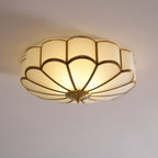 Ceiling Light, Frosted Glass Flower Petals, Brass Frame, E26 / E27 Socket