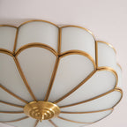Ceiling Light, Frosted Glass Flower Petals, Brass Frame, E26 / E27 Socket