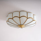 Ceiling Light, Frosted Glass Flower Petals, Brass Frame, E26 / E27 Socket