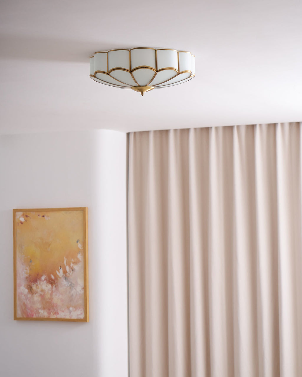 Ceiling Light, Frosted Glass Flower Petals, Brass Frame, E26 / E27 Socket
