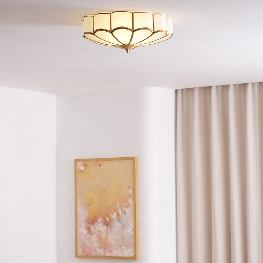 Ceiling Light, Frosted Glass Flower Petals, Brass Frame, E26 / E27 Socket