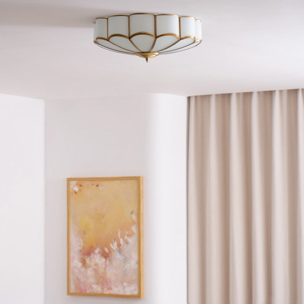 Ceiling Light, Frosted Glass Flower Petals, Brass Frame, E26 / E27 Socket