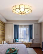 Ceiling Light, Frosted Glass Flower Petals, Brass Frame, E26 / E27 Socket