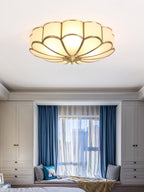 Ceiling Light, Frosted Glass Flower Petals, Brass Frame, E26 / E27 Socket