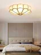 Ceiling Light, Frosted Glass Flower Petals, Brass Frame, E26 / E27 Socket