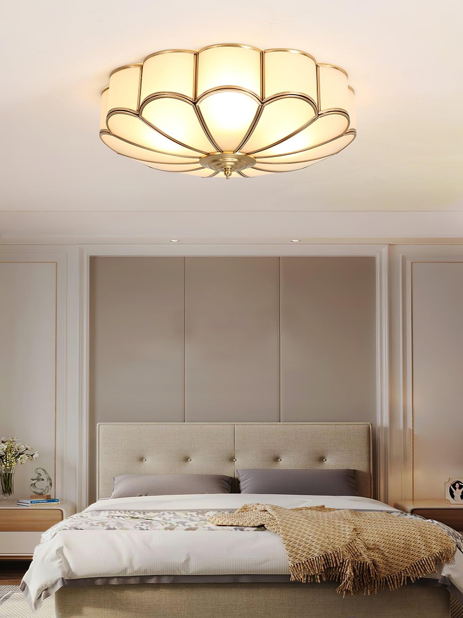 Ceiling Light, Frosted Glass Flower Petals, Brass Frame, E26 / E27 Socket