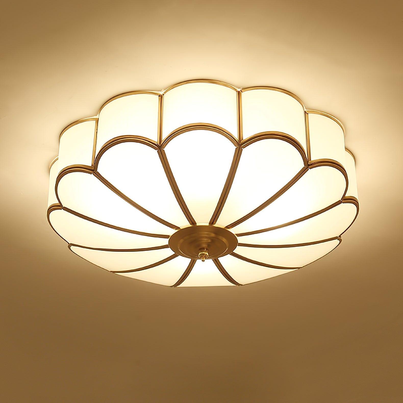Ceiling Light, Frosted Glass Flower Petals, Brass Frame, E26 / E27 Socket