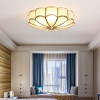 Ceiling Light, Frosted Glass Flower Petals, Brass Frame, E26 / E27 Socket