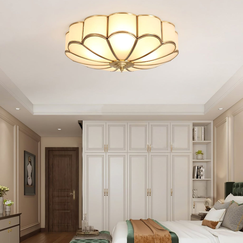 Ceiling Light, Frosted Glass Flower Petals, Brass Frame, E26 / E27 Socket