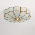 Ceiling Light, Frosted Glass Flower Petals, Brass Frame, E26 / E27 Socket