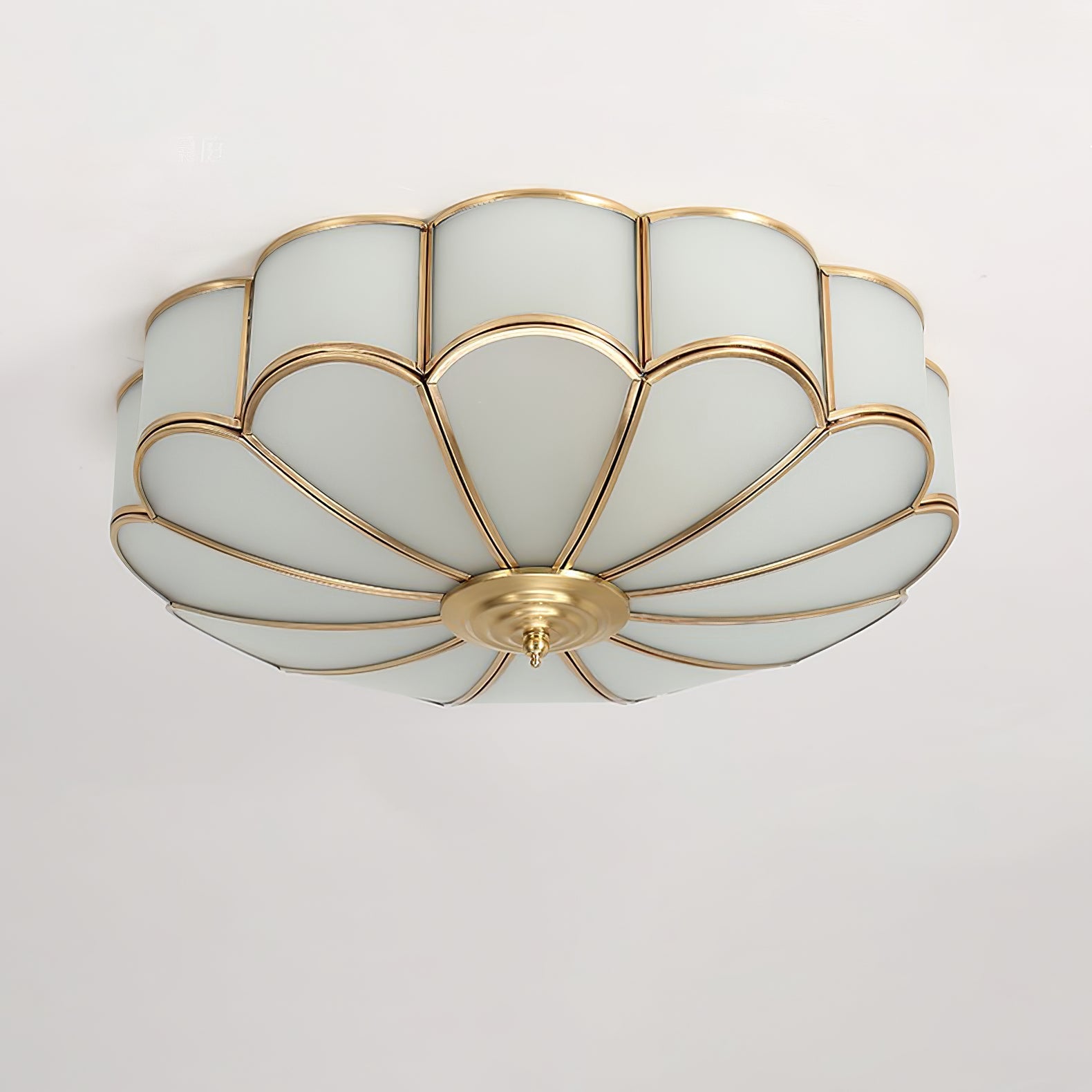 Ceiling Light, Frosted Glass Flower Petals, Brass Frame, E26 / E27 Socket