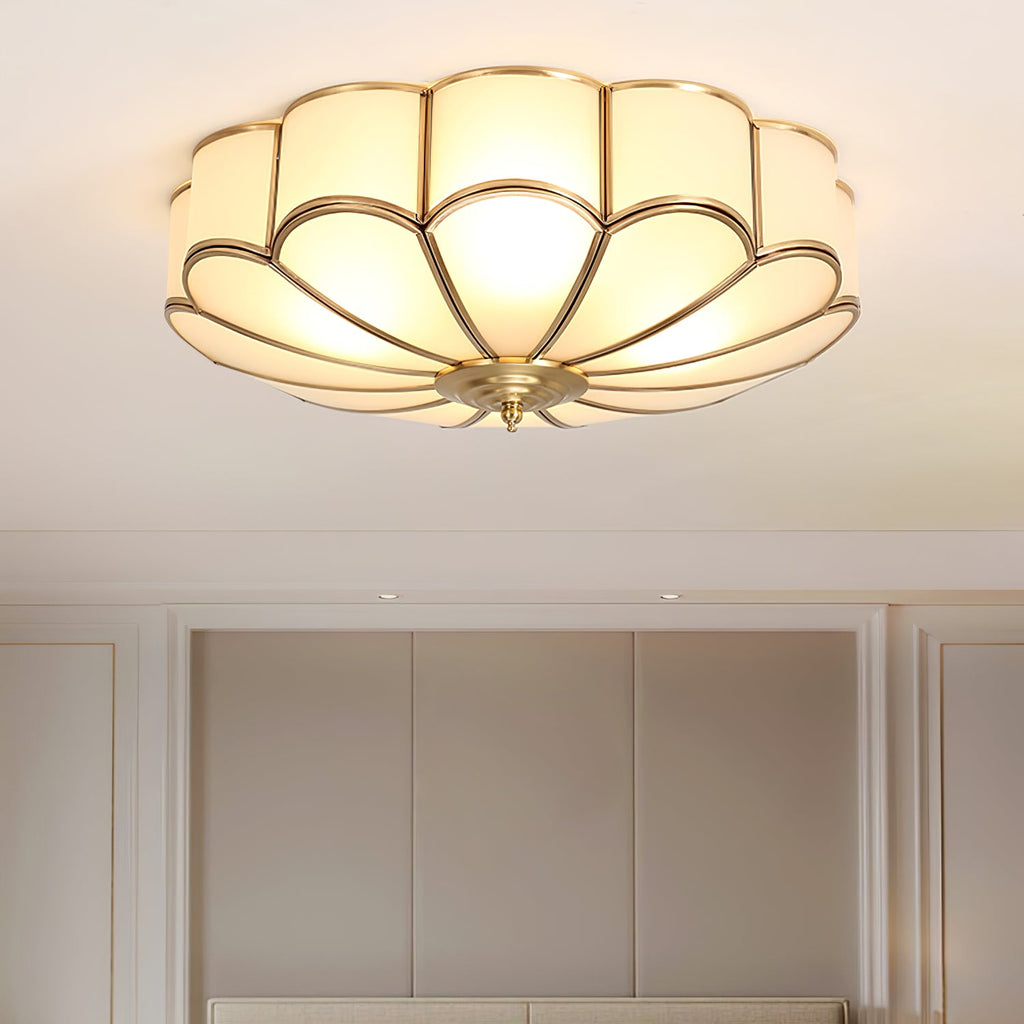 Ceiling Light, Frosted Glass Flower Petals, Brass Frame, E26 / E27 Socket