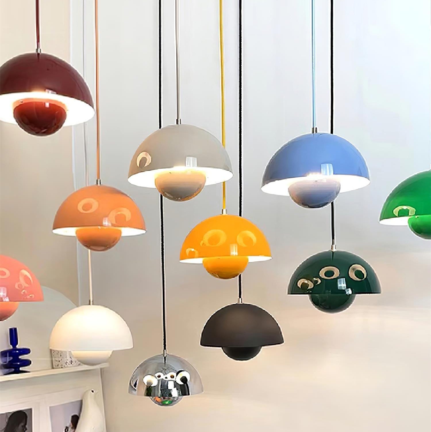 Flowerpot Pendant Light, Dual-Dome Aluminum Shade, Hardwired Ceiling Fixture