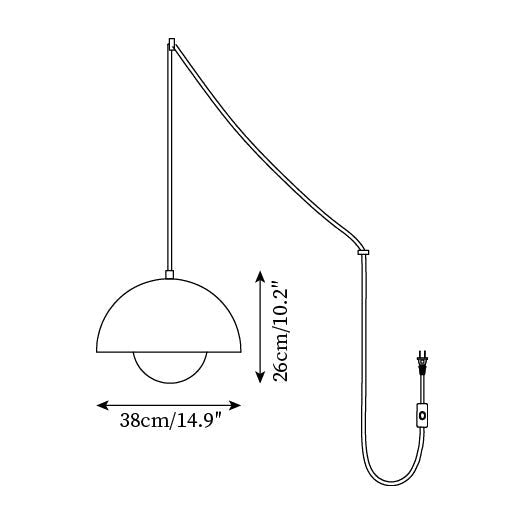Dimension drawing for the pendant lamp showing a 38 cm / 14.9 in shade width and 26 cm / 10.2 in height