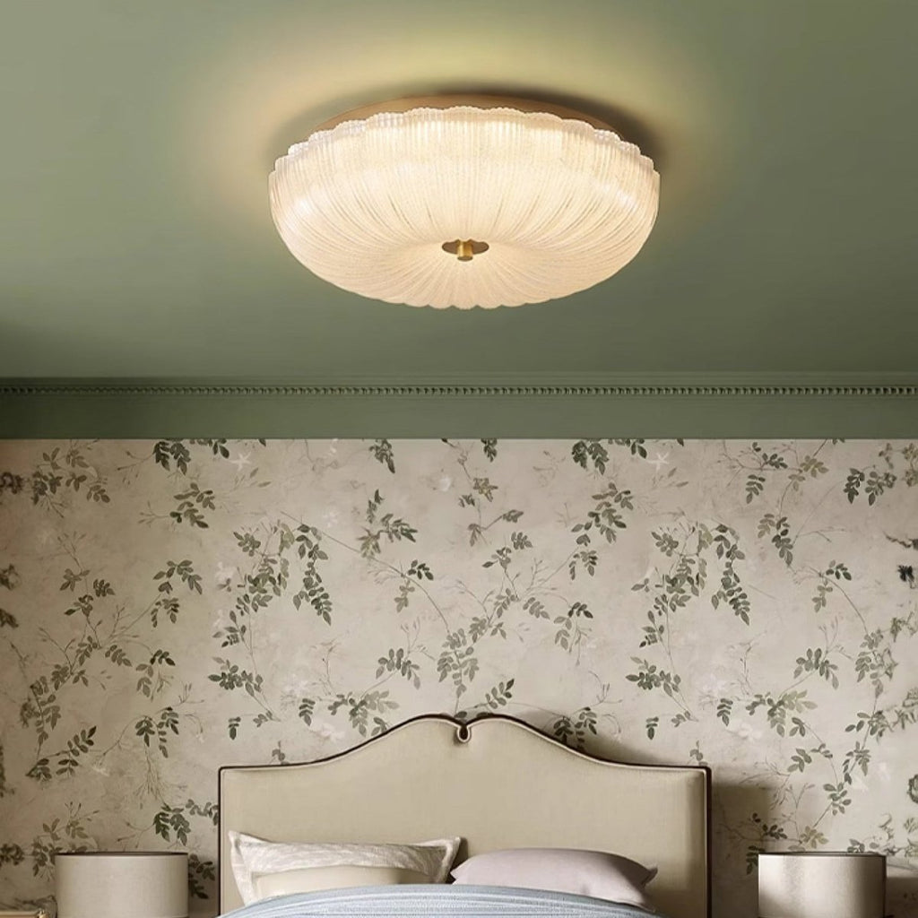 Ceiling Light, Scalloped Rippled-Glass Shade, 12-Inch, Flush-Mount LED