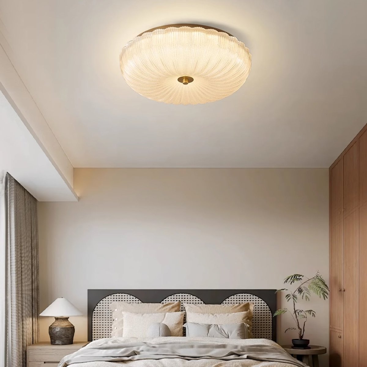 Ceiling Light, Scalloped Rippled-Glass Shade, 12-Inch, Flush-Mount LED