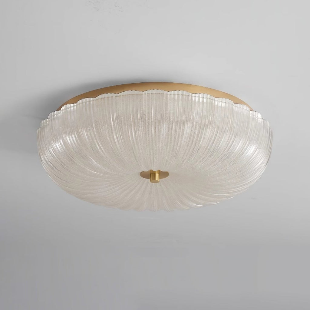 Ceiling Light, Scalloped Rippled-Glass Shade, 12-Inch, Flush-Mount LED