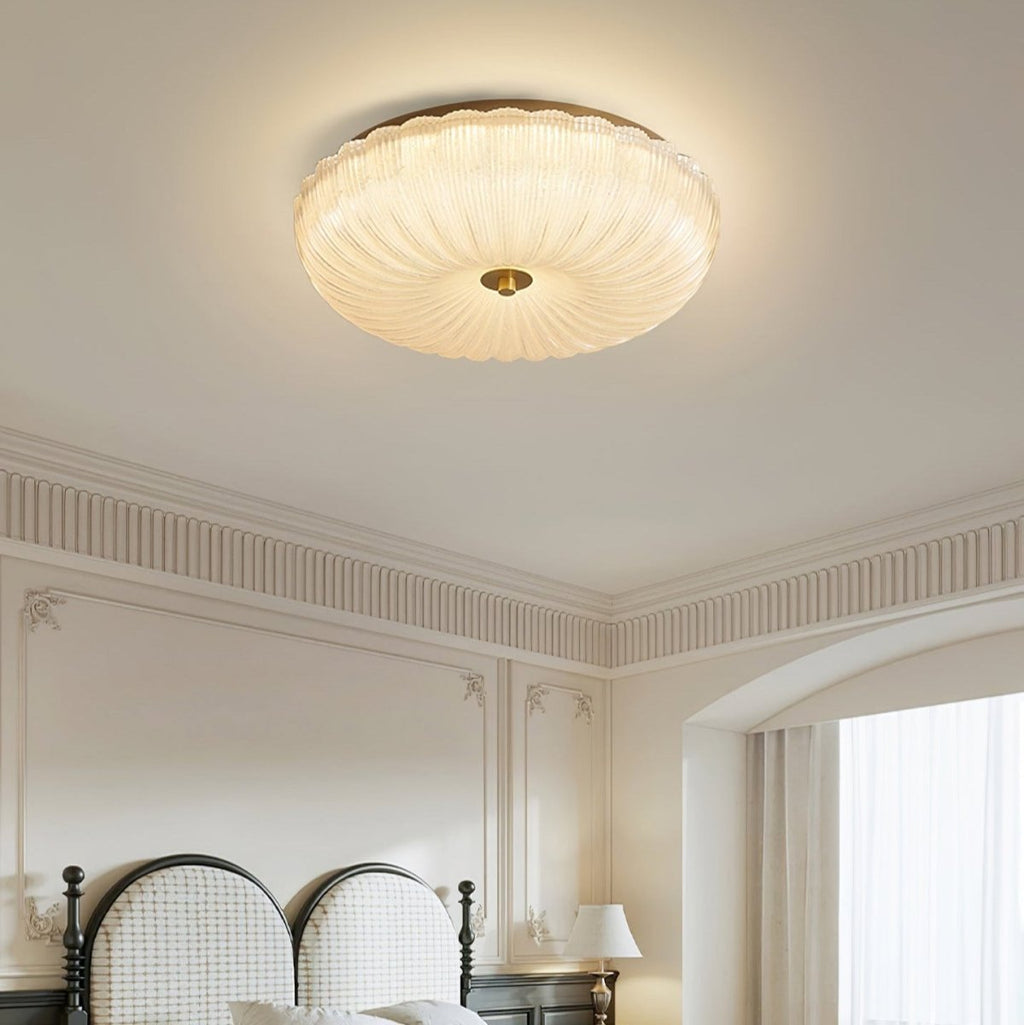 Ceiling Light, Scalloped Rippled-Glass Shade, 12-Inch, Flush-Mount LED