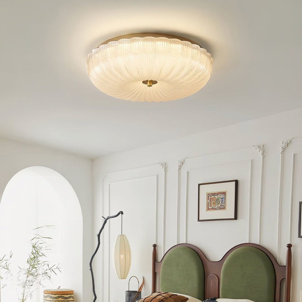 Ceiling Light, Scalloped Rippled-Glass Shade, 12-Inch, Flush-Mount LED