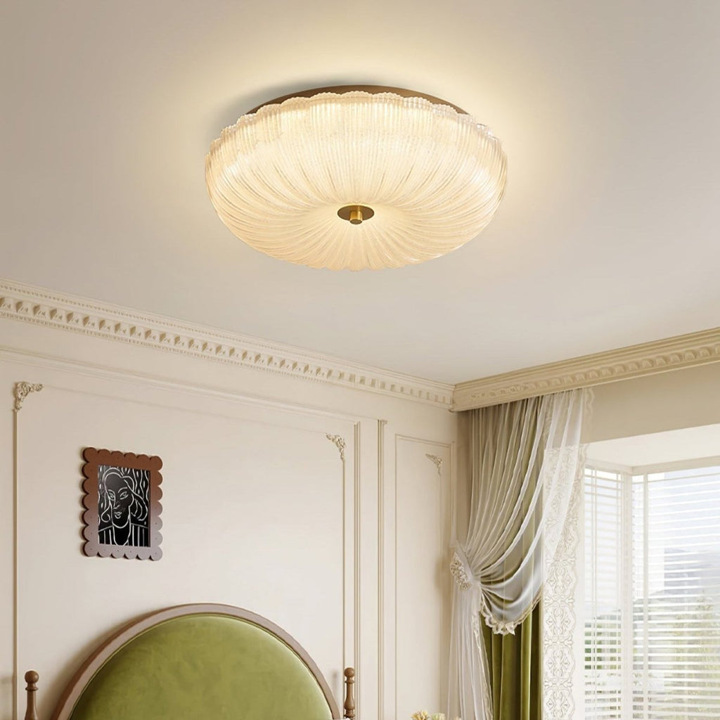 Ceiling Light, Scalloped Rippled-Glass Shade, 12-Inch, Flush-Mount LED