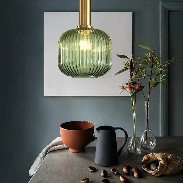 Luminária Suspensa, Design em Vidro Estriado, Estilo Vintage, Abajur de 12 Polegadas
