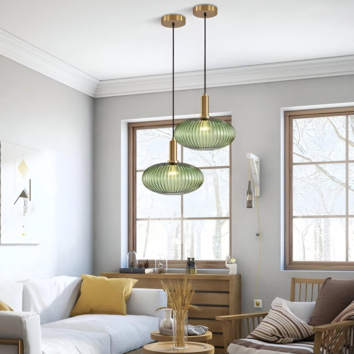 Luminária Suspensa, Design em Vidro Estriado, Estilo Vintage, Abajur de 12 Polegadas