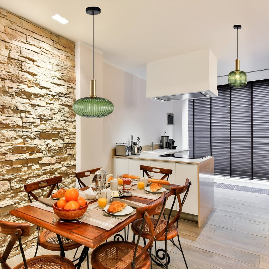 Luminária Suspensa, Design em Vidro Estriado, Estilo Vintage, Abajur de 12 Polegadas