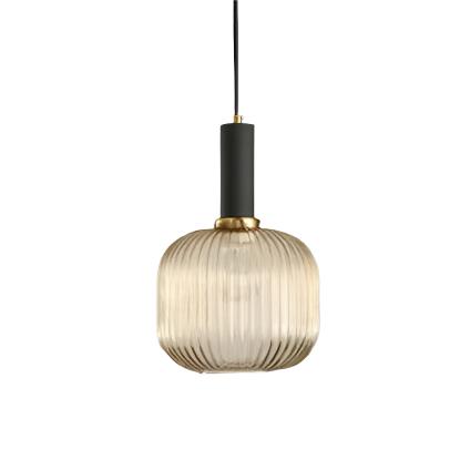 Luminária Suspensa, Design em Vidro Estriado, Estilo Vintage, Abajur de 12 Polegadas