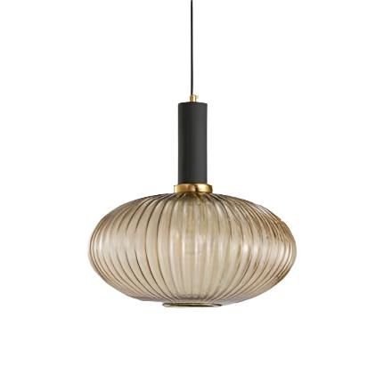 Luminária Suspensa, Design em Vidro Estriado, Estilo Vintage, Abajur de 12 Polegadas