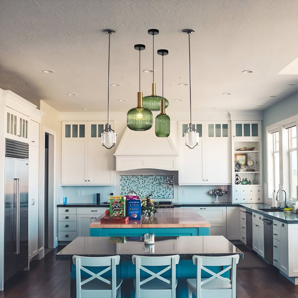 Luminária Suspensa, Design em Vidro Estriado, Estilo Vintage, Abajur de 12 Polegadas
