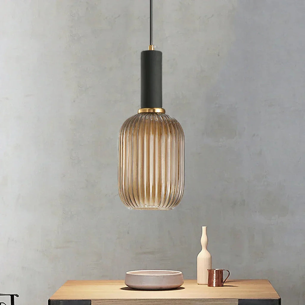 Luminária Suspensa, Design em Vidro Estriado, Estilo Vintage, Abajur de 12 Polegadas