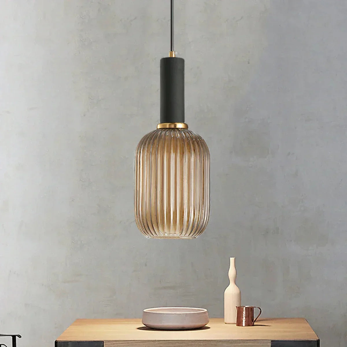Luminária Suspensa, Design em Vidro Estriado, Estilo Vintage, Abajur de 12 Polegadas