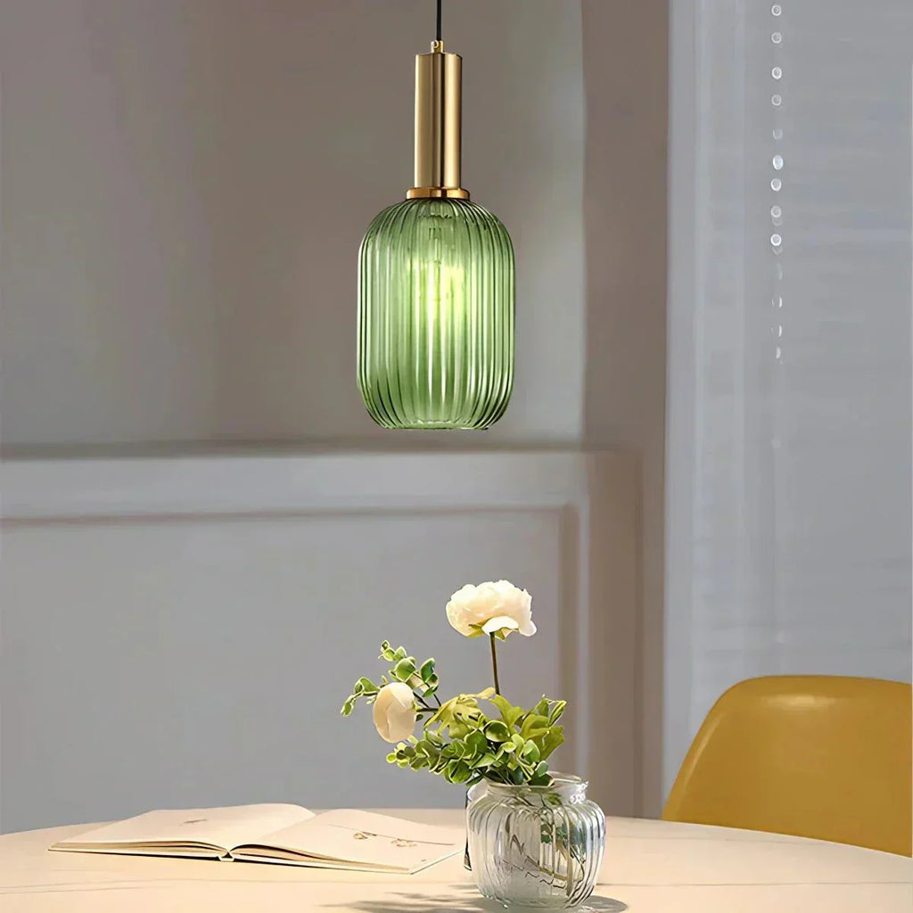 Luminária Suspensa, Design em Vidro Estriado, Estilo Vintage, Abajur de 12 Polegadas