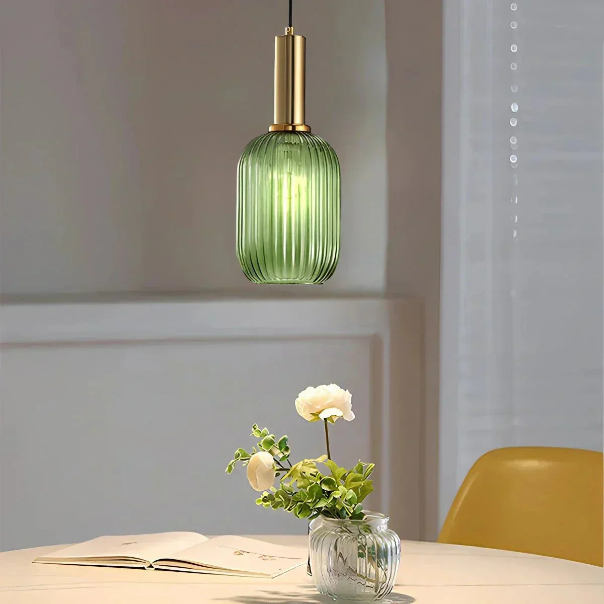 Luminária Suspensa, Design em Vidro Estriado, Estilo Vintage, Abajur de 12 Polegadas