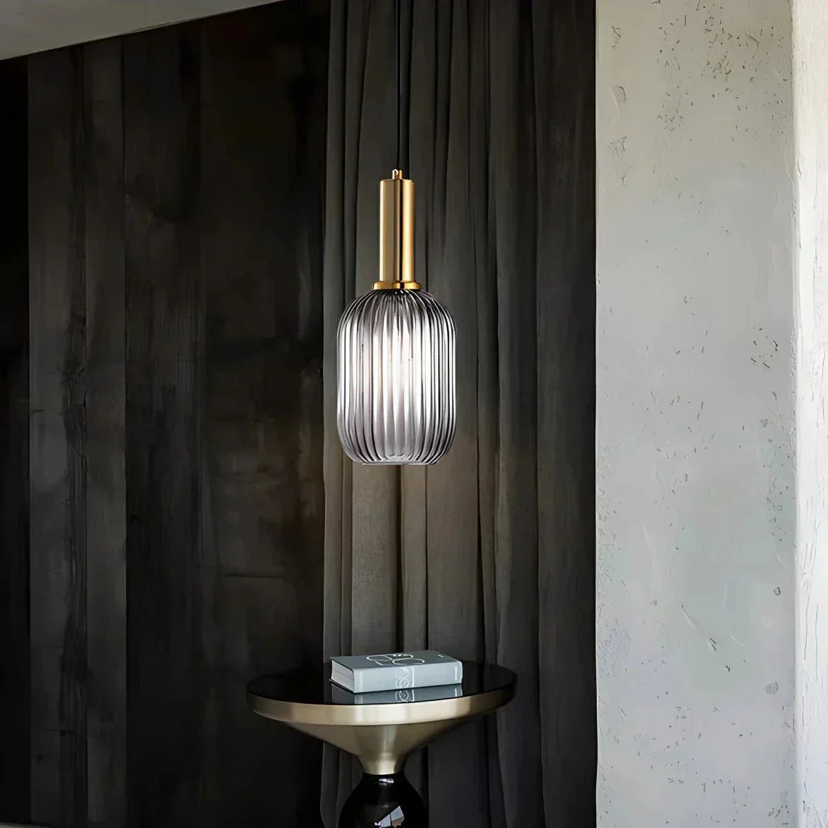 Luminária Suspensa, Design em Vidro Estriado, Estilo Vintage, Abajur de 12 Polegadas