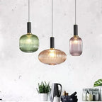 Luminária Suspensa, Design em Vidro Estriado, Estilo Vintage, Abajur de 12 Polegadas