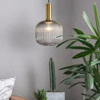 Luminária Suspensa, Design em Vidro Estriado, Estilo Vintage, Abajur de 12 Polegadas
