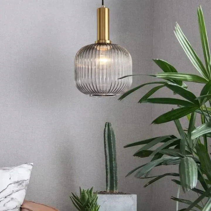 Luminária Suspensa, Design em Vidro Estriado, Estilo Vintage, Abajur de 12 Polegadas