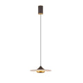 Clérachic white marble disc pendant light on a black cord, photographed full length on a plain white background.