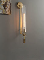 Væglampe, massiv messing, ribbet klart glas, E27, fransk klassicisme