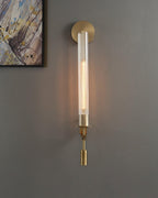 Væglampe, massiv messing, ribbet klart glas, E27, fransk klassicisme