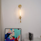 Væglampe, massiv messing, ribbet klart glas, E27, fransk klassicisme