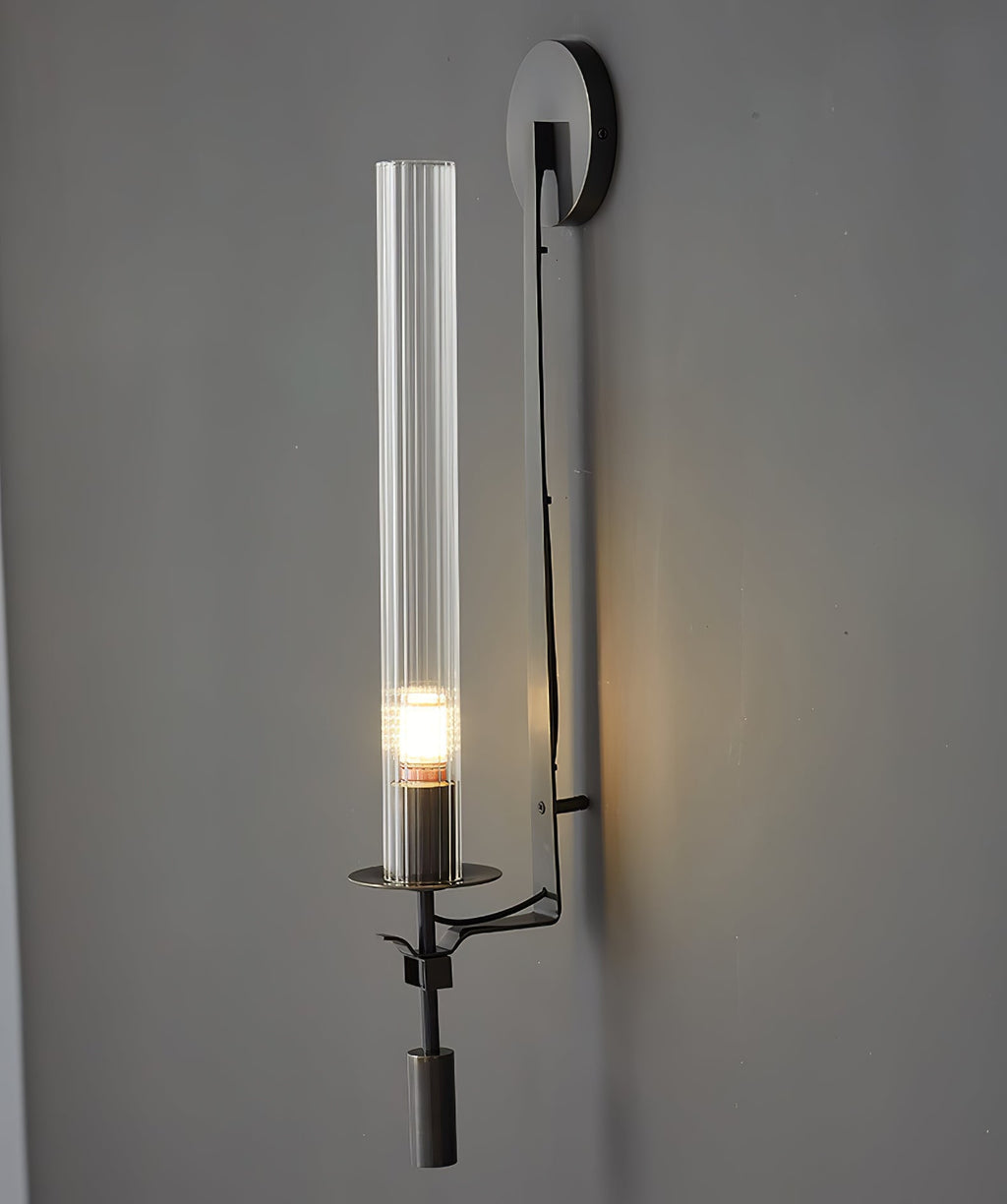 Væglampe, massiv messing, ribbet klart glas, E27, fransk klassicisme