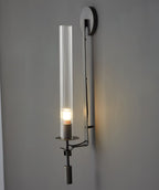 Væglampe, massiv messing, ribbet klart glas, E27, fransk klassicisme