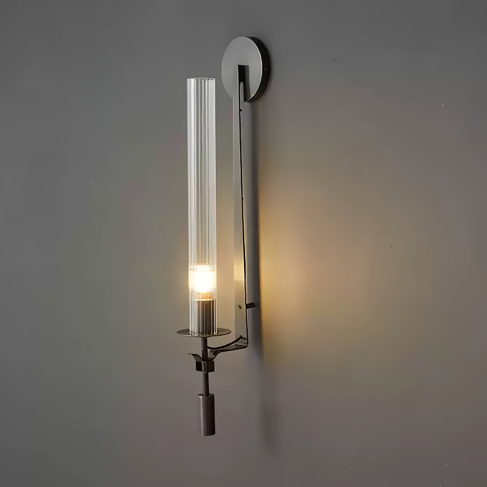 Væglampe, massiv messing, ribbet klart glas, E27, fransk klassicisme