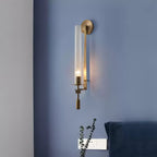 Væglampe, massiv messing, ribbet klart glas, E27, fransk klassicisme