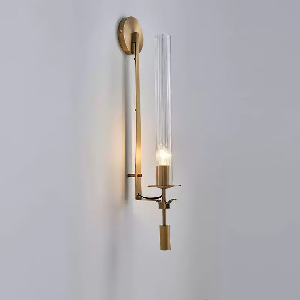 Væglampe, massiv messing, ribbet klart glas, E27, fransk klassicisme