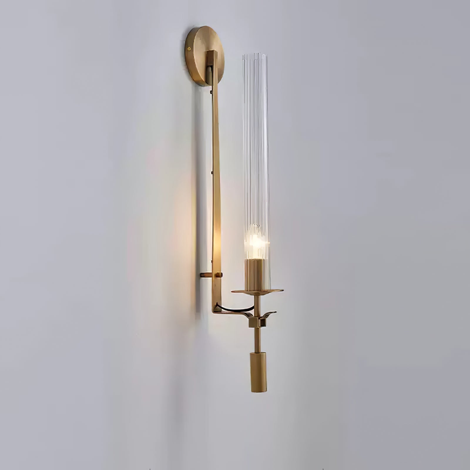 Væglampe, massiv messing, ribbet klart glas, E27, fransk klassicisme