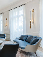 Væglampe, massiv messing, ribbet klart glas, E27, fransk klassicisme