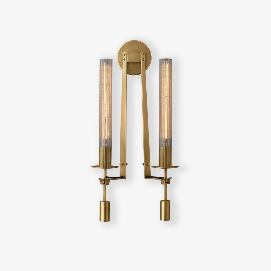 Solid brass wall lamp with aged gold finish and glass shade
